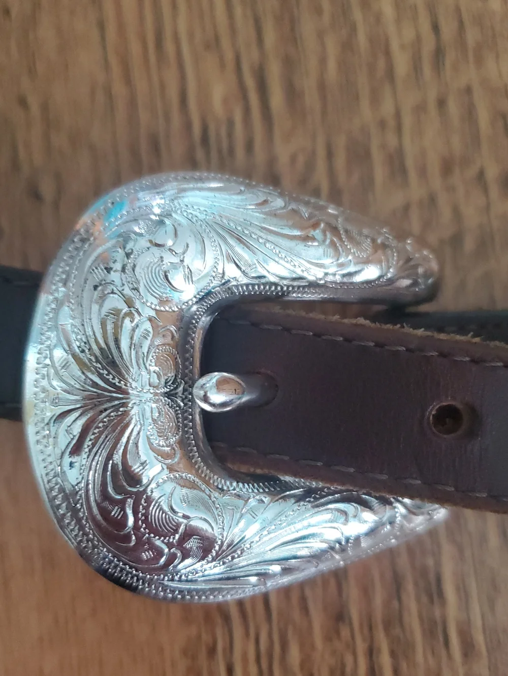 Tony Lama Vintage Heavyweight Silver Concho Brown Leather Belt - Women Size 30